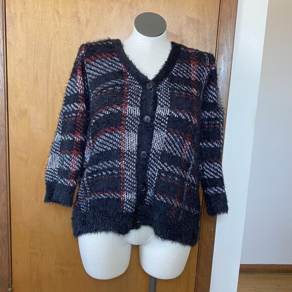 NWT Lane Bryant 14/16 1X Fuzzy Button-Up Sweater Cardigan Plaid - Picture 1 of 6